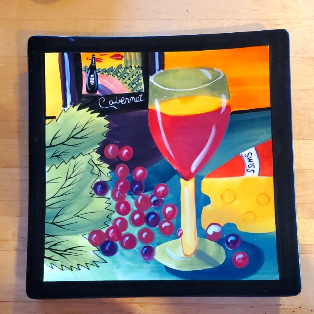Mary Naylor Designs Hand Painted Cabernet Wine Decorative Hanging Plate